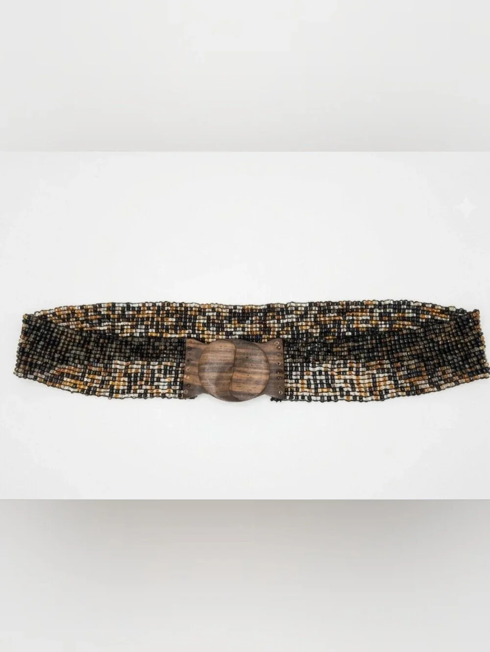 Artisanal Woven Elastic Belt with Wooden Buckle OS - Mexican Handcrafted